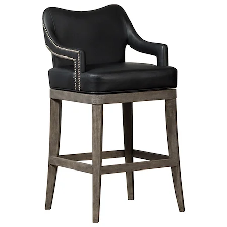 Transitional Swivel Bar Stool with Nailhead Trim